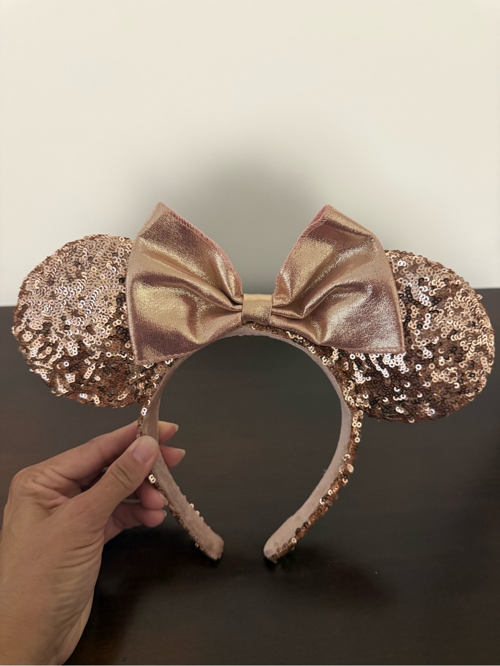 Sequin Minnie-Style Ear Headband with Metallic Bow